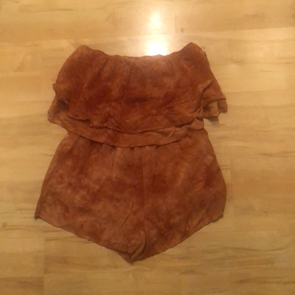 Wild Honey Orange Tie Dye Strapless Romper